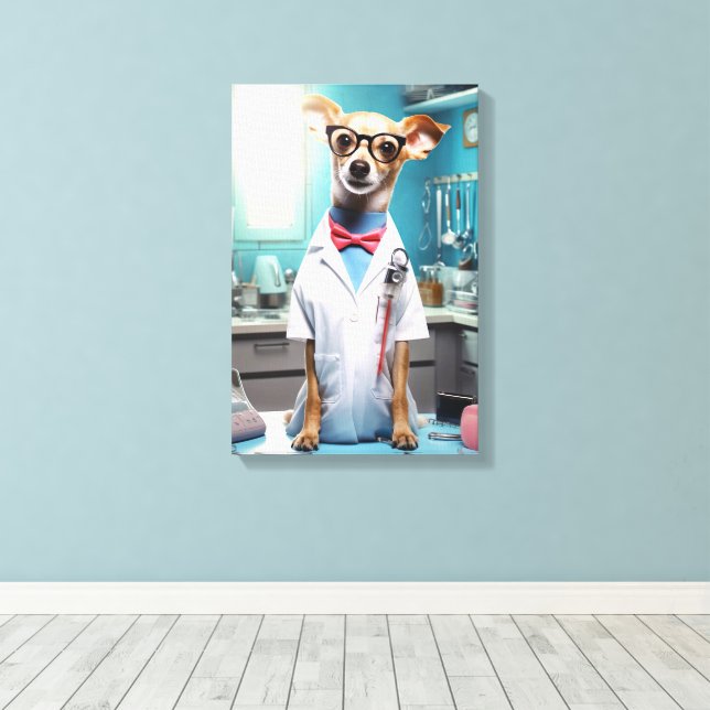 Toile Un chien mignon qui travaille comme médecin (Insitu (Plancher de Bois))