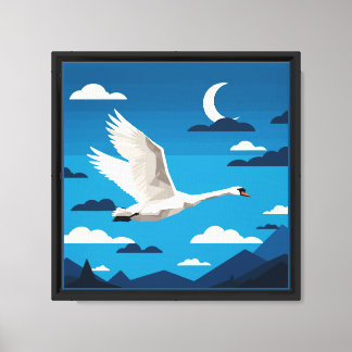 Toile Un cygne blanc volant dans le ciel nocturne