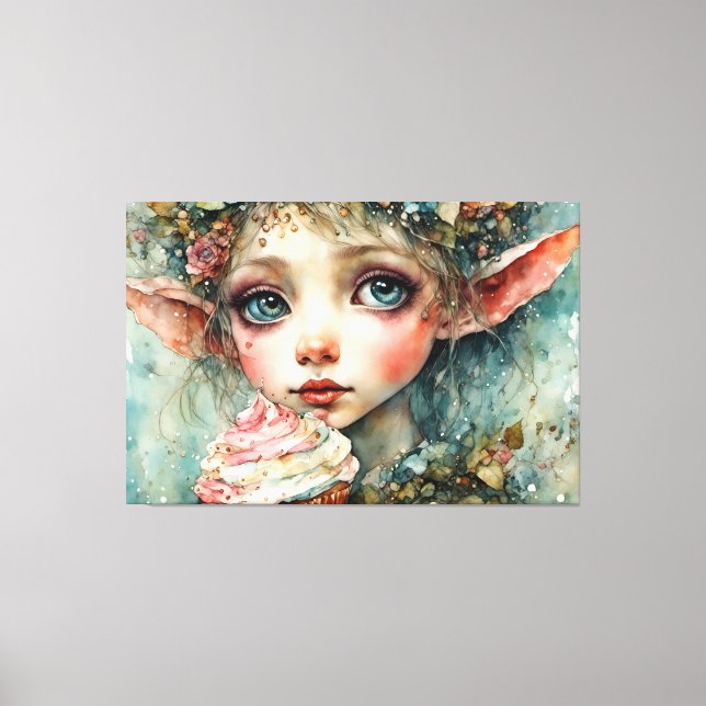 Toile Un elfe adorable avec un gâteau (Recto)