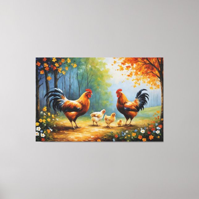 Toile un groupe de poulets et un coq (Recto)