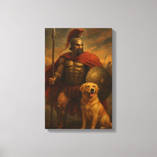 Toile Un guerrier spartiate avec un chien loyal sur la s (Recto)