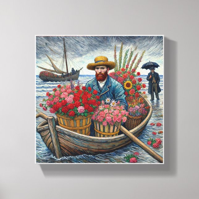 Toile Un homme dans un petit bateau en bois Van Gogh Art (Recto)