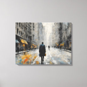 Toile Un homme marche dans la rue de la ville.