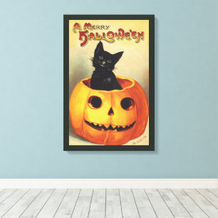 Toile Un joyeux Halloween par Ellen Clapsaddle, Chat Vin