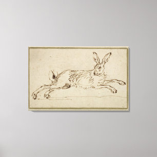 Toile Un lièvre coule, avec des oreilles piquées (stylo 