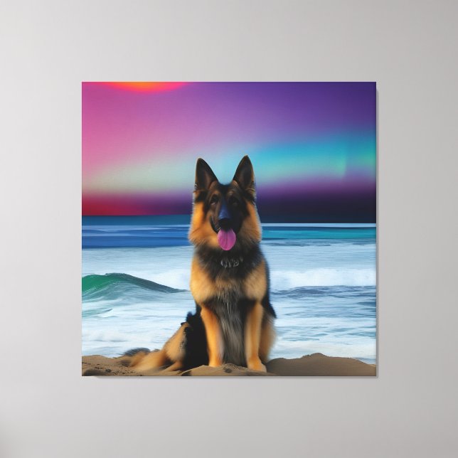 Toile Un magnifique art berger allemand de plage (Recto)