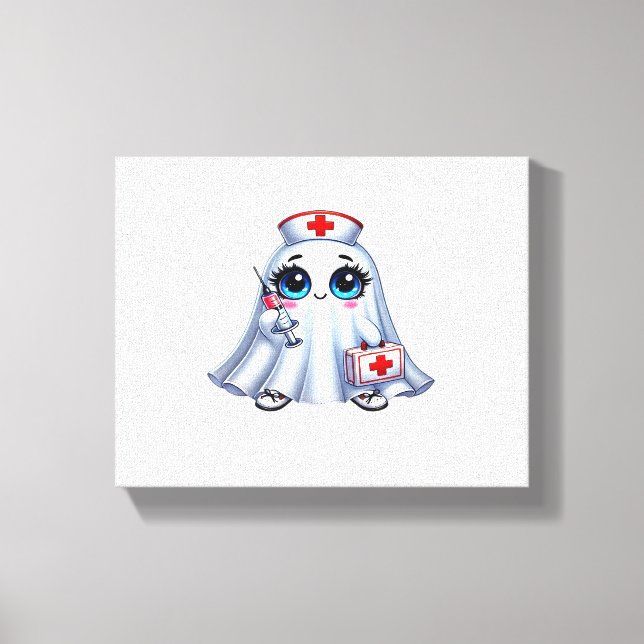 Toile Un mignon fantôme d'Halloween en uniforme d'infirm (Recto)