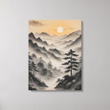 un paysage de montagnes avec arbres et brouillard