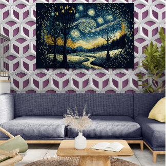 Toile Un paysage nocturne inspiré de Van Gogh -