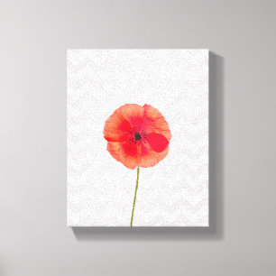 Toile Un seul pavot rouge sur motif gris et blanc chevro