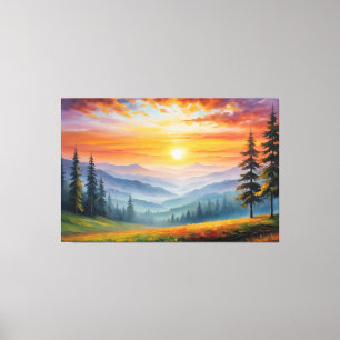 Toile un tableau d'un paysage de montagnes et d'arbres