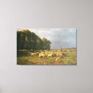 Toile Un troupeau de moutons dans un paysage