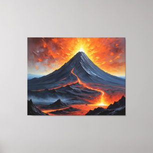 Toile un volcan de lave qui sort de la montagne