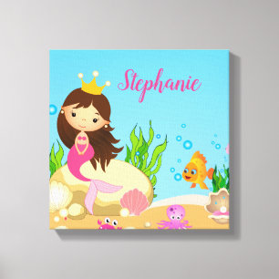 Toile Under the Sea Cute Brunette Mermaid Custom