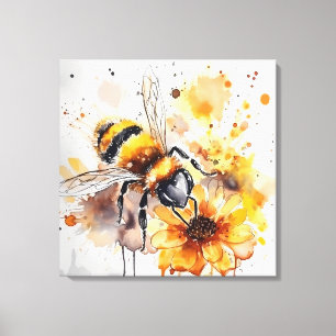 Toile Une abeille ramasse du miel sur une fleur.