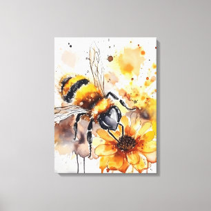 Toile Une abeille ramasse du miel sur une fleur.