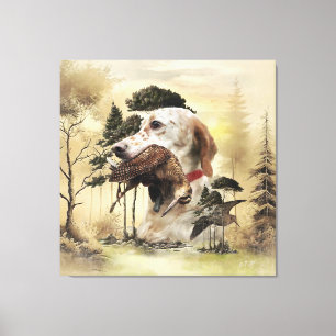 Toile Une bécasse avec le setter anglais