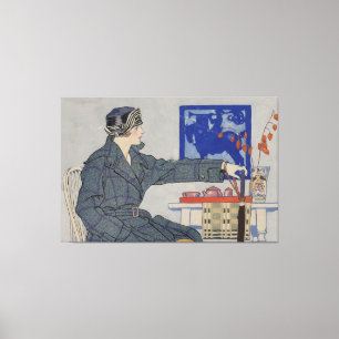 Toile Une femme au café avec peinture Vintage parapluie