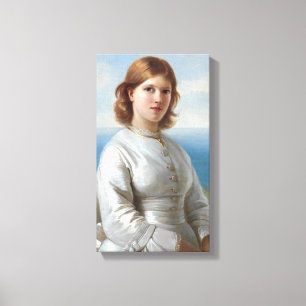 Toile Une fille en robe de soie blanche pour la sainte c