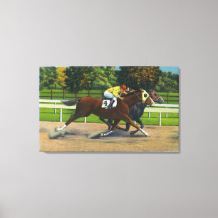 Toile Une finition étroite à la voie de course, chevau