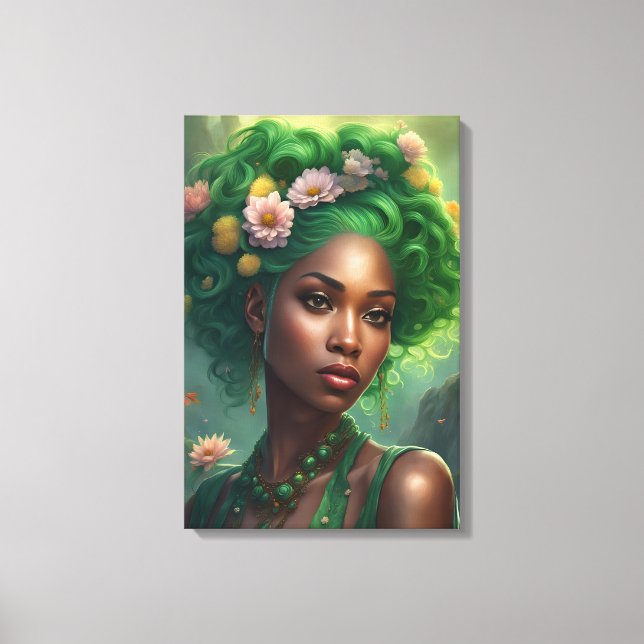 Toile Une magnifique femme noire dans un jardin de fleur (Recto)