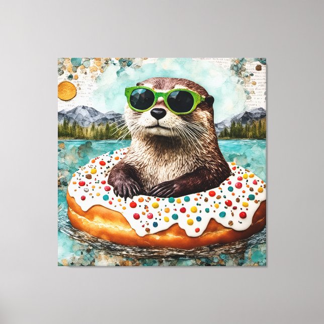 Toile Une Otter en vacances dans une beigne flottante (Recto)