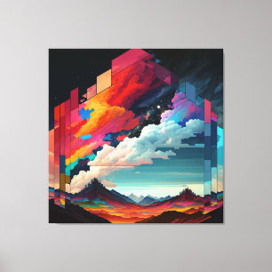 Toile Une photo d'un ciel coloré avec une montagne dans