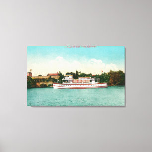 Toile Une scène du fleuve Sacramento avec un bateau de