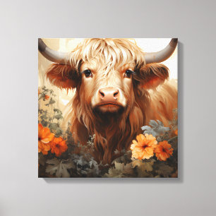 Toile Une série Florale Highland Cow Design 2