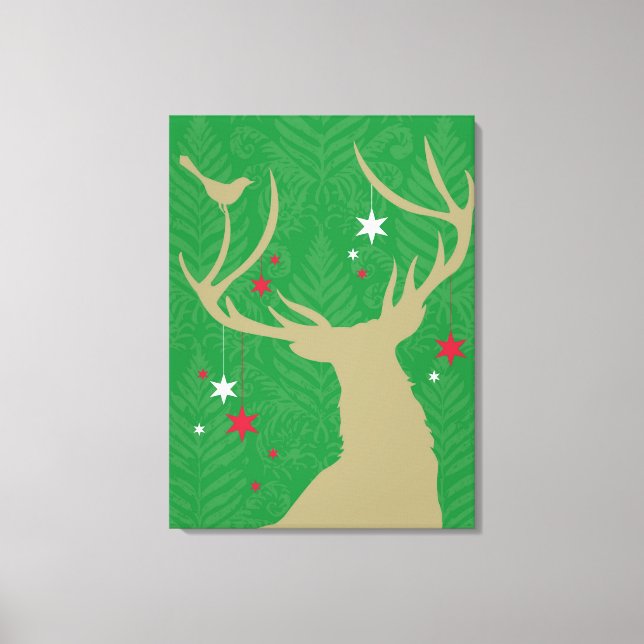 Toile Une silhouette d'un cerf aux étoiles suspendues à  (Recto)