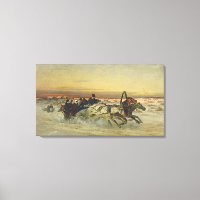 Toile Une troïka d'hiver galopante à l'aube (Recto)
