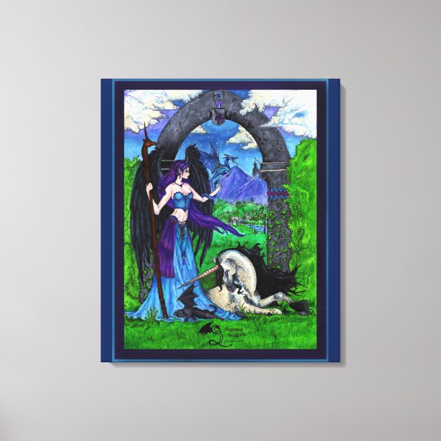 Toile Unicorn Angel Girl Femme Dragon (Recto)