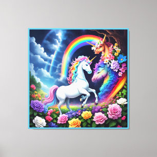 Toile Unicorne arc-en-ciel une