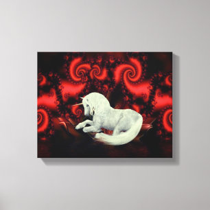 Toile Unicorne blanche Rouge Fractal Imaginaire Cheval A