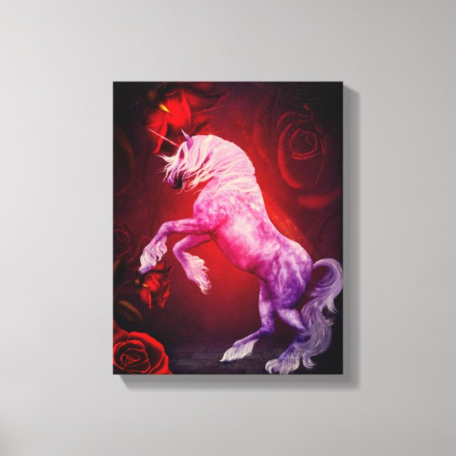 Toile Unicorne Et Roses Rouges Imaginaire Cheval Art (Recto)