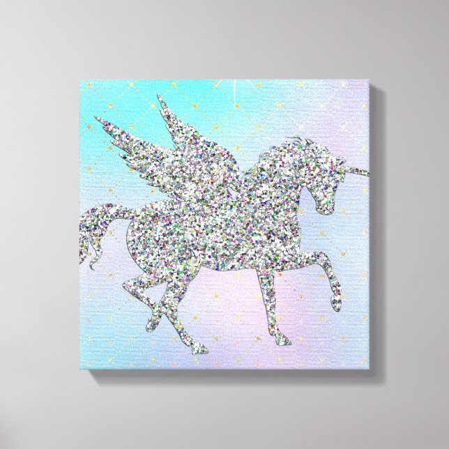 Toile Unicorne Parties scintillant d'argent sur Pastel (Recto)