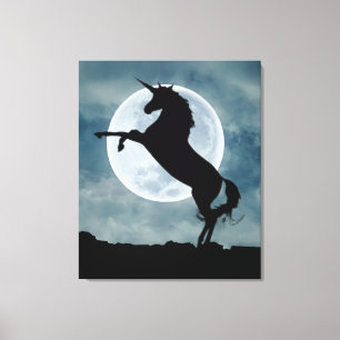 Toile Unicorne Silhouette Pleine lune Ciel nocturne
