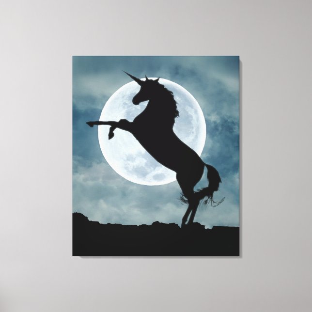 Toile Unicorne Silhouette Pleine lune Ciel nocturne (Recto)