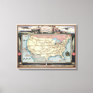Toile United States Map Ship the Skyway via Air Express