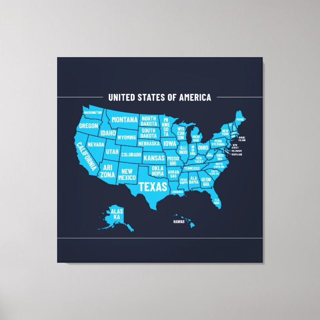 Toile United States Map Teal Minimal Design (Recto)