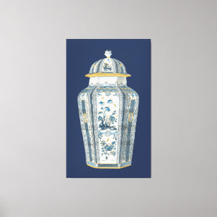 Toile Urne asiatique décorative en bleu et blanc