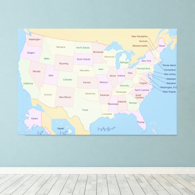 Toile US USA United States Map 60x40 pouces (Insitu (Plancher de Bois))
