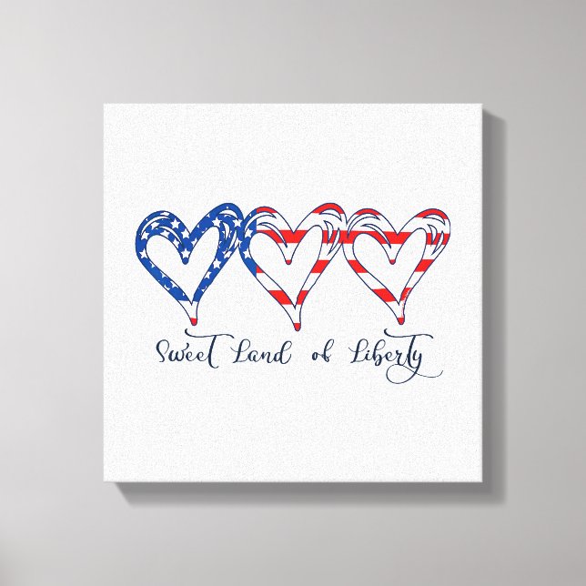 Toile USA Drapeau Patriotique Coeurs 4 juillet Sweet Lan (Recto)