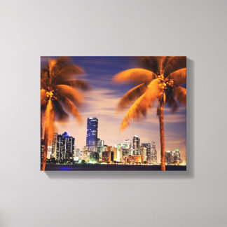 Toile USA, Floride, Miami skyline à la tombée de la nuit
