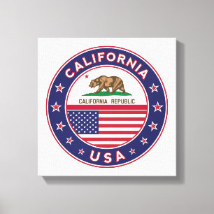 Toile USA_STATES - WITH_FLAG_California_circle_with_flag