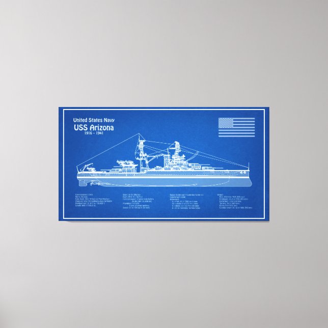 Toile USS Arizona - Plan de plan d'expédition ABD (Recto)