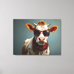 Toile Vache avec lunettes de soleil