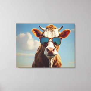 Toile Vache avec lunettes de soleil