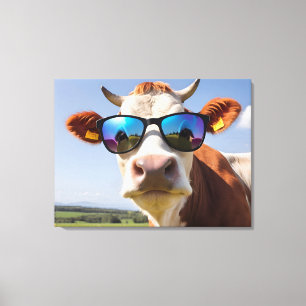 Toile Vache avec lunettes de soleil