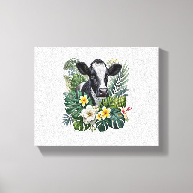 Toile Vache dans la jungle florale, Vache tropicale (Recto)